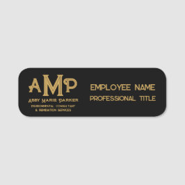 Etiqueta Para Nombres Black and Gold 3 Letter Monogram Business Employee