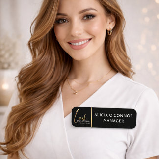 Etiqueta Para Nombres Black & Gold Beauty Name Tag | Luxury Badge