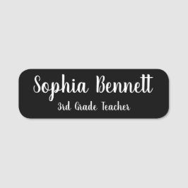 Etiqueta Para Nombres Black Script Teacher Classic Name Tag