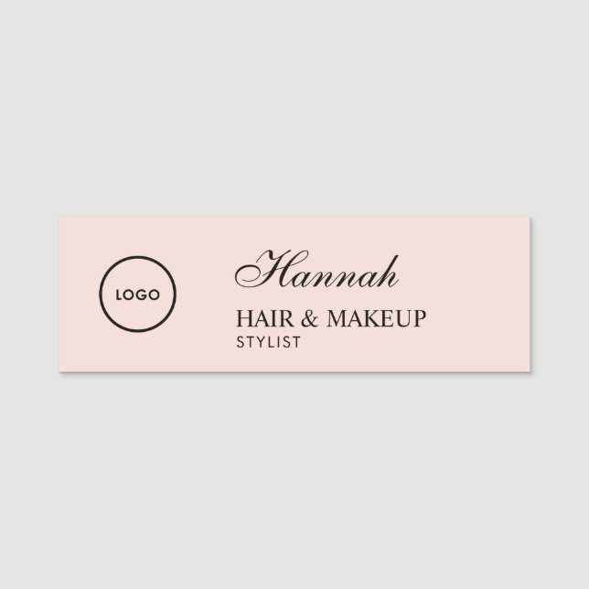 Etiqueta Para Nombres Blush Pink Script Logo Hair Makeup (Anverso)