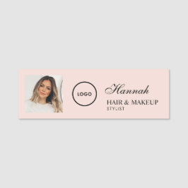 Etiqueta Para Nombres Blush Pink Script Logo Photo Hair Makeup