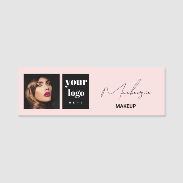 Etiqueta Para Nombres Blush Pink Script Logo Photo Makeup  (Anverso)