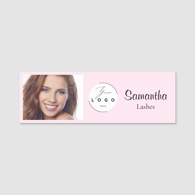 Etiqueta Para Nombres Blush Pink Script Logo Photo Makeup (Anverso)