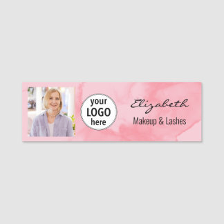 Etiqueta Para Nombres Blushing Coral Pink Watercolor Photo Logo