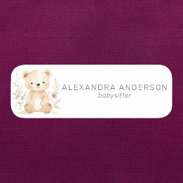 Etiqueta Para Nombres Boho Bear Watercolor Babysitter Service
