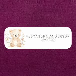 Etiqueta Para Nombres Boho Bear Watercolor Babysitter Service