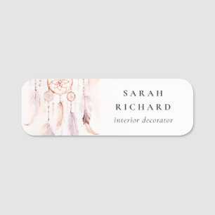 Etiqueta Para Nombres Boho Dreamcatcher Watercolor Lilac Rubor Peach