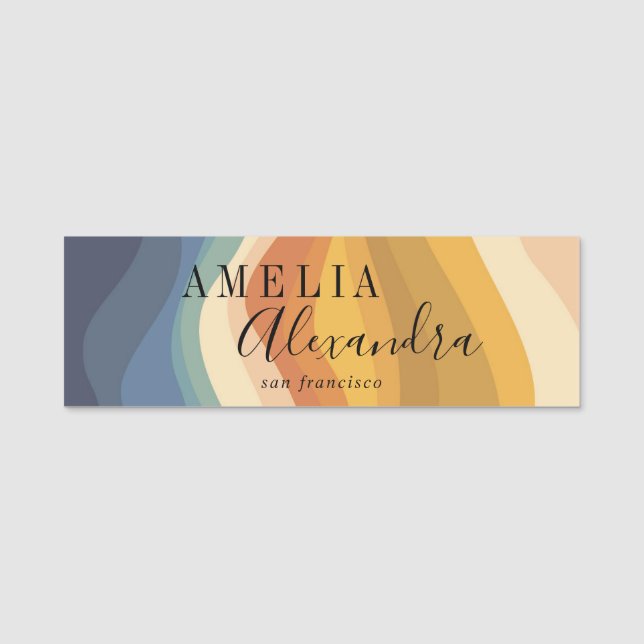 Etiqueta Para Nombres Boho Retro Script Líneas Onduladas Abstractas Amar (Anverso)