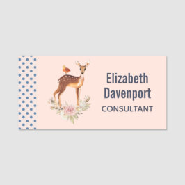 Etiqueta Para Nombres Bonito Brown Fawn con pájaro y Rosas