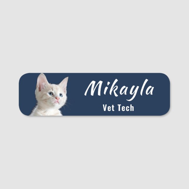 Etiqueta Para Nombres Bonito White Kitty Vet Tech   (Anverso)