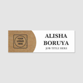 Etiqueta Para Nombres Brown Wood Logo Name Title Badge nametags