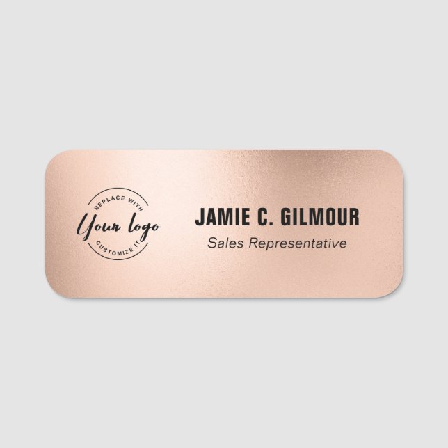 Etiqueta Para Nombres Business logo Employee Custom faux rose gold  (Anverso)