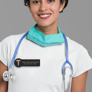 Etiqueta Para Nombres Caduceo de Enfermera Médica de Oro Rosa