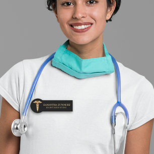 Etiqueta Para Nombres Caduceo Médico de Oro Enfermera Doctora RN