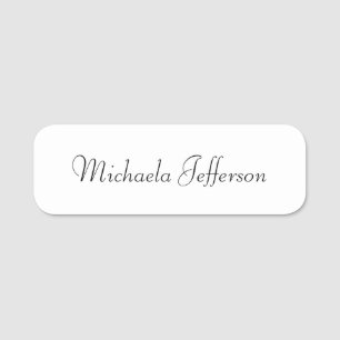 Etiqueta Para Nombres Caligrafía manuscrita blanca y negra Minimalista