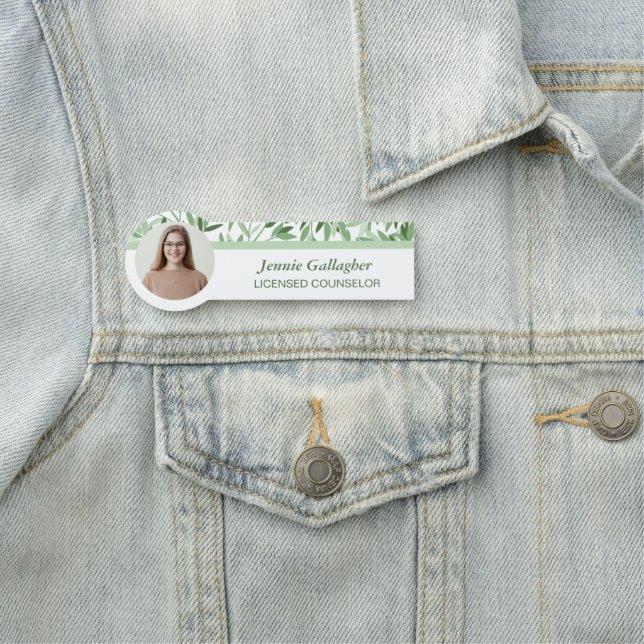 Etiqueta Para Nombres Calm Soft Green Greenerenerenery Round ID Photo (In situ)