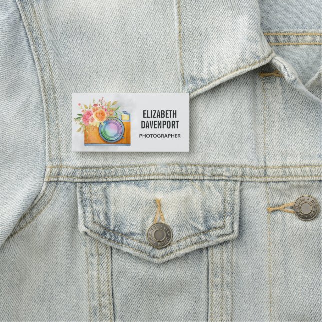 Etiqueta Para Nombres Cámara Boho Naranja y acuarela con buquet floral (In situ)