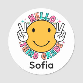 Etiqueta Para Nombres Cara Alegre Sonriente Groovy Hola Tercer Grado De 