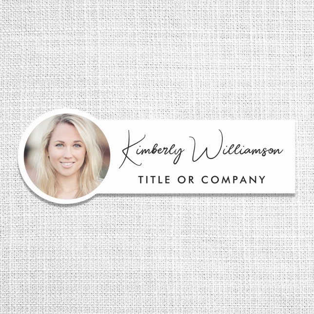 Etiqueta Para Nombres Chic Script Foto Profesional (Chic Script Professional Photo Name Tag)