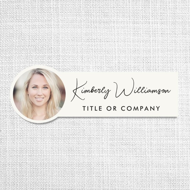 Etiqueta Para Nombres Chic Script Professional Cream Photo (Chic Script Professional Cream Photo Name Tag)