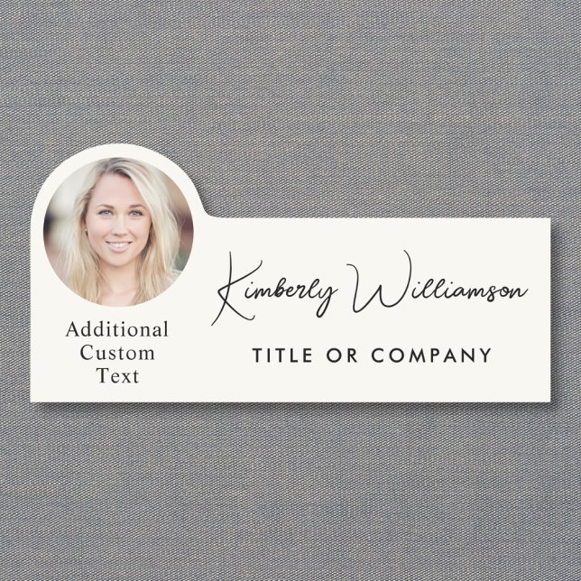 Etiqueta Para Nombres Chic Script Professional Cream Photo (Chic Script Professional Cream Photo Name Tag)