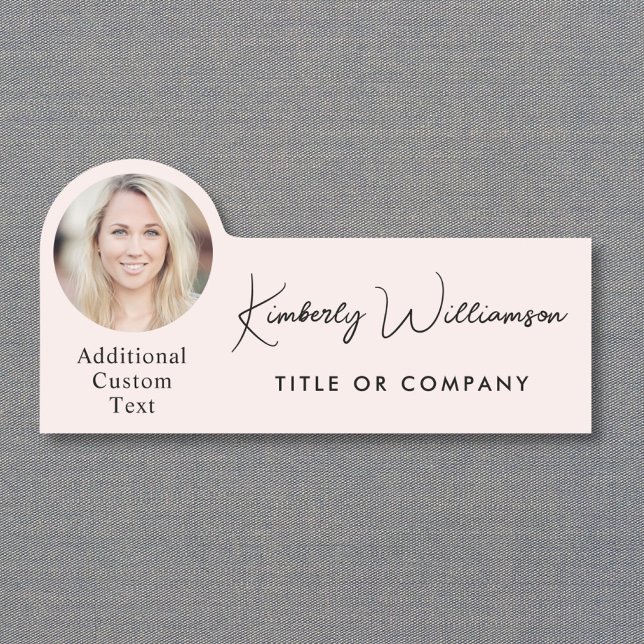 Etiqueta Para Nombres Chic Script Professional Foto Rosa (Chic Script Professional Pink Photo Name Tag)