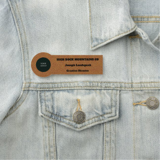 Etiqueta Para Nombres Clásico patrón de cuero marrón claro y logotipo
