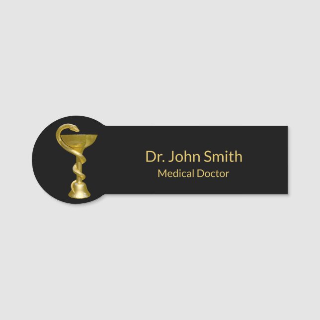 Etiqueta Para Nombres Classy Medical Bowl Hygieia Snake Gold Caduceus (Anverso)