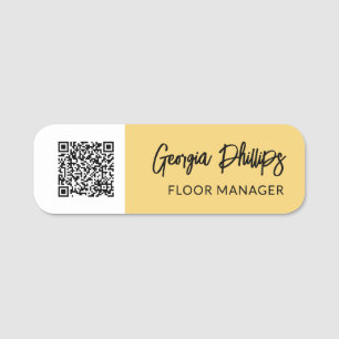 Etiqueta Para Nombres Código QR Amarillo Suave y Blanco con Letra de Pin