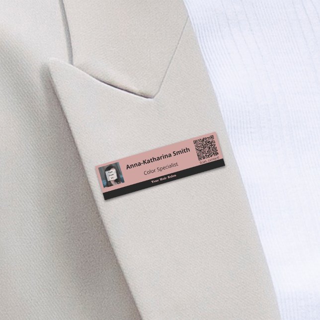 Etiqueta Para Nombres Código QR de imagen negra rosa profesional (Professional Pink Black Image QR-code Name Tag)