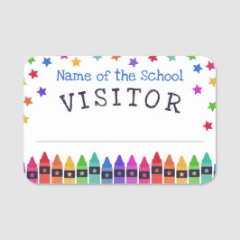 Etiqueta Para Nombres Colorful Crayons Stars Bienvenidos Visitante