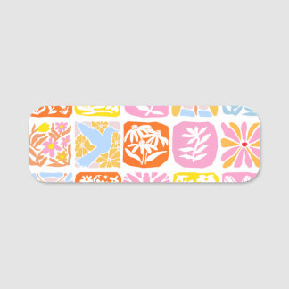 Etiqueta Para Nombres Colorido Tile Floral Botánico Folk Whimsical