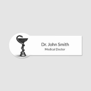 Etiqueta Para Nombres Cuero médico negro Hygieia Snake White Caduceus