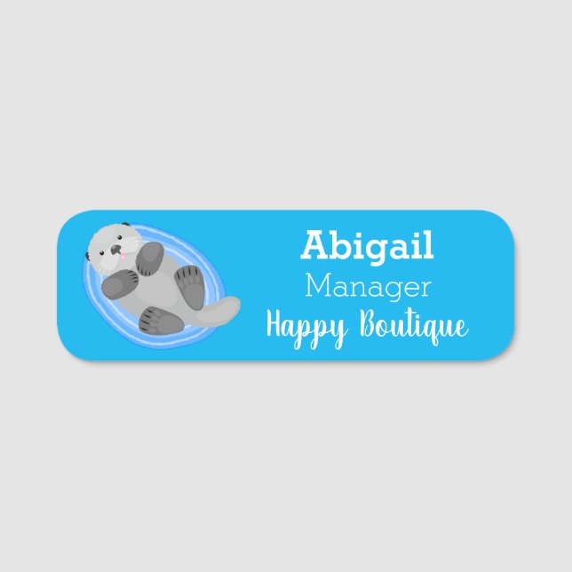 Etiqueta Para Nombres Cuidada y feliz nutria azul personalizado ilustrac (Anverso)