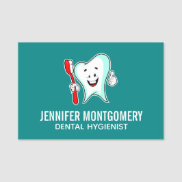Etiqueta Para Nombres Cuidado dental Feliz diente con cepillo de dientes