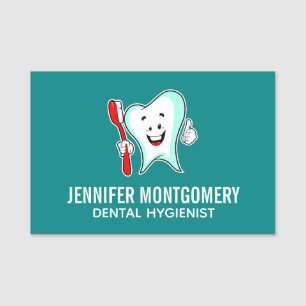 Etiqueta Para Nombres Cuidado dental Feliz diente con cepillo de dientes