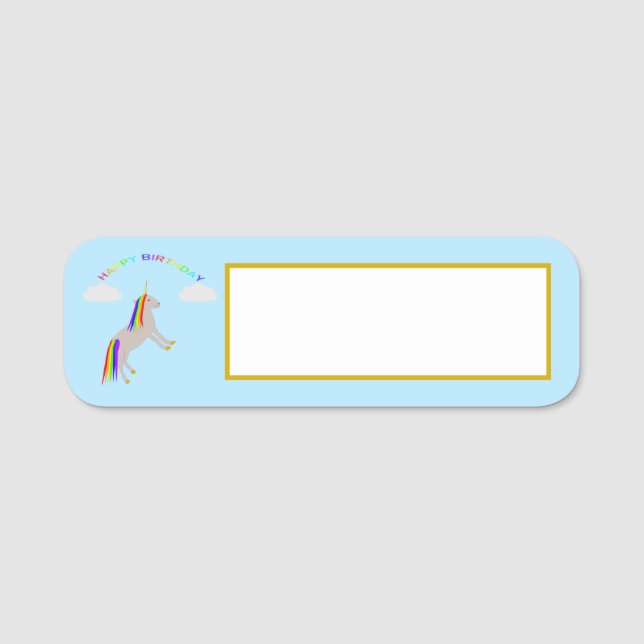 Etiqueta Para Nombres Cumpleaños de la fantasía Unicornio Arcoiris y nub (Anverso)