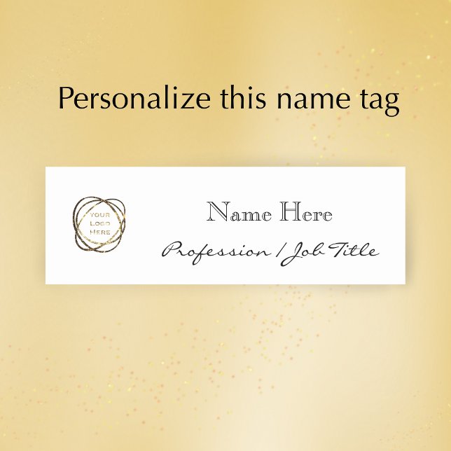 Etiqueta Para Nombres Custom Company Logo Modern Elegant Black (Personalize this elegant modern black and white name tag with a name, job title and business logo.
)