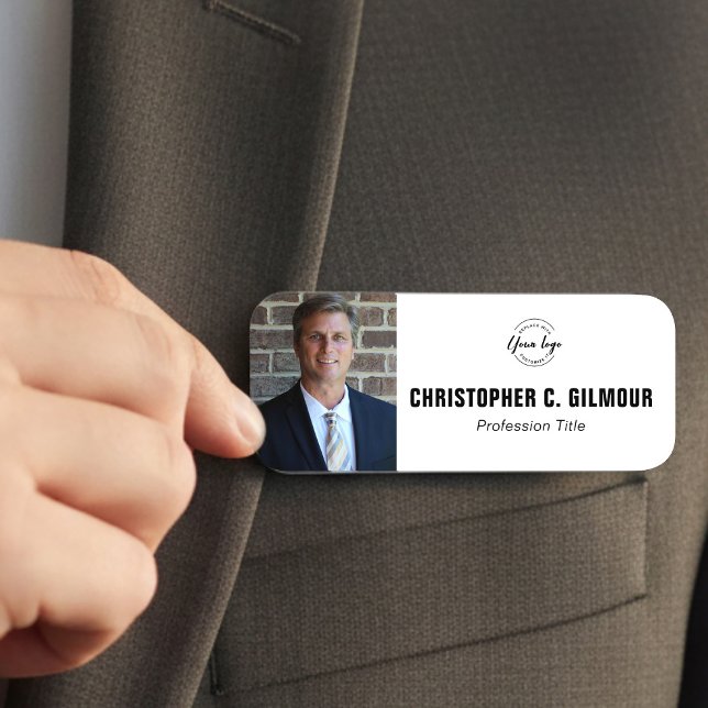 Etiqueta Para Nombres Custom Employee photo Business logo magnetic  (Professional Business magnetic name tag with employee photo, job title and logo)
