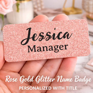 Etiqueta Para Nombres Custom Rose Gold Glitter Name Tag work badge