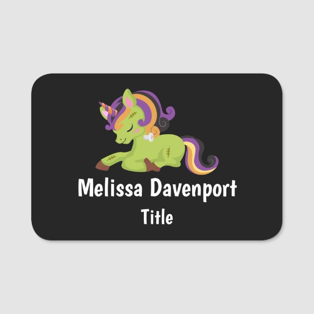 Etiqueta Para Nombres Cute Frankenstein Unicorn Halloween (Anverso)