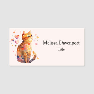 Etiqueta Para Nombres Cute gato de tabla con corazón