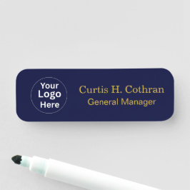 Etiqueta Para Nombres Deep Navy Blue & Gold Color Name Tag Design