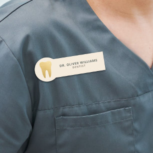 Etiqueta Para Nombres Dental Moderno Minimalista Diente de Oro Falso