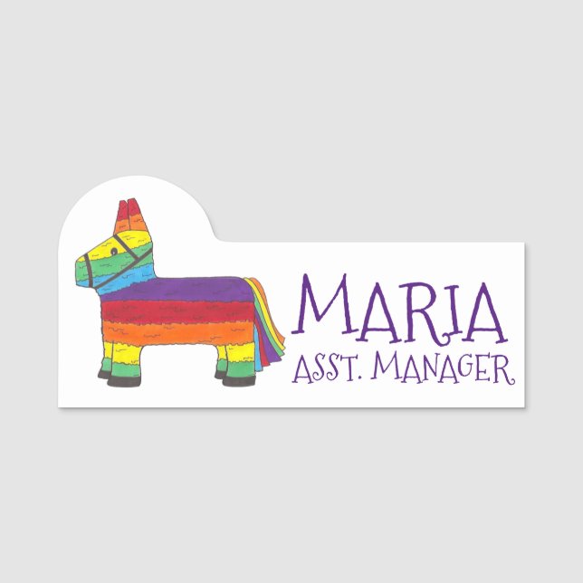 Etiqueta Para Nombres Donkey Piñata Fiesta, un animal fiesta arcoiris (Anverso)