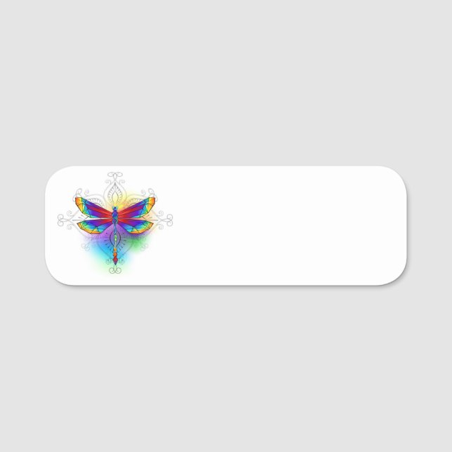 Etiqueta Para Nombres Dragón poligonal arcoiris (Anverso)