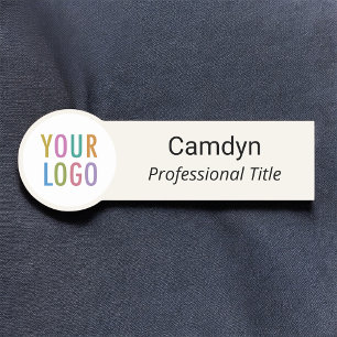 Etiqueta Para Nombres Ecru Circle Nametag con el logotipo de la compañía