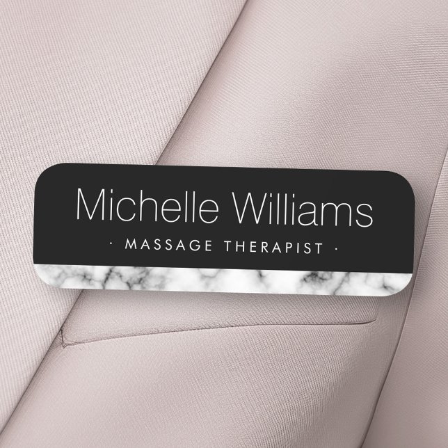 Etiqueta Para Nombres El mármol elegante parece negro (Elegant marble look border black name tag)