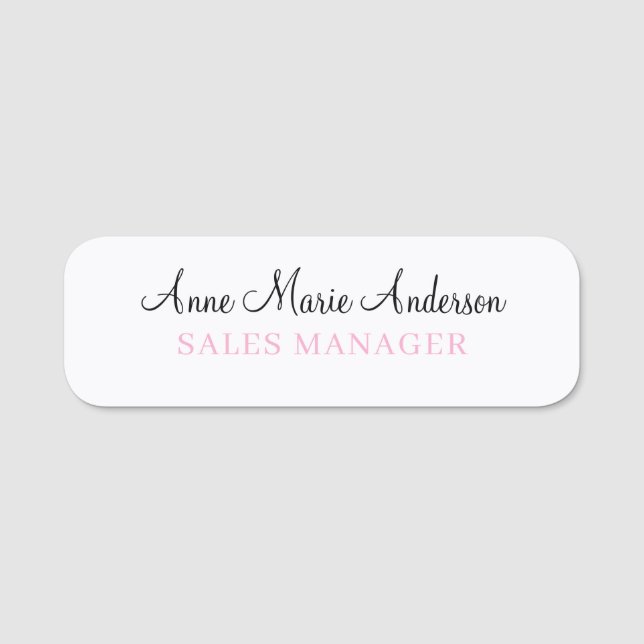 Etiqueta Para Nombres Elegant Black White and Pink Professional Name  (Anverso)