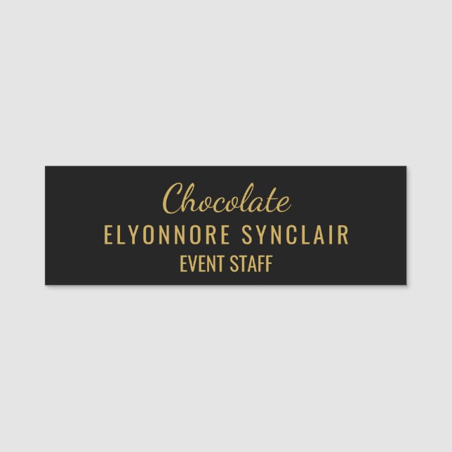 Etiqueta Para Nombres Elegant Gold Black Minimal Chocolate Event Staff  (Anverso)